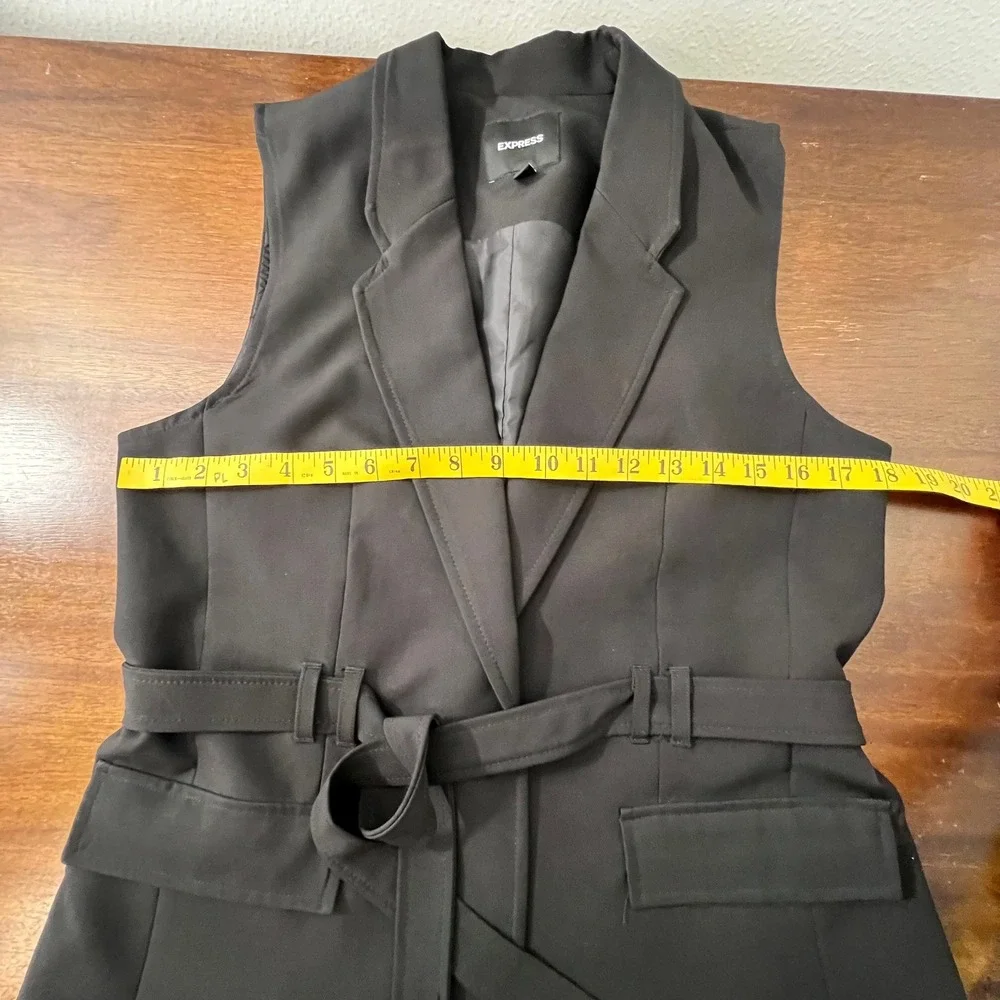 Express Womens Dark Navy Belted Blazer Vest Medium Professional Chic Business